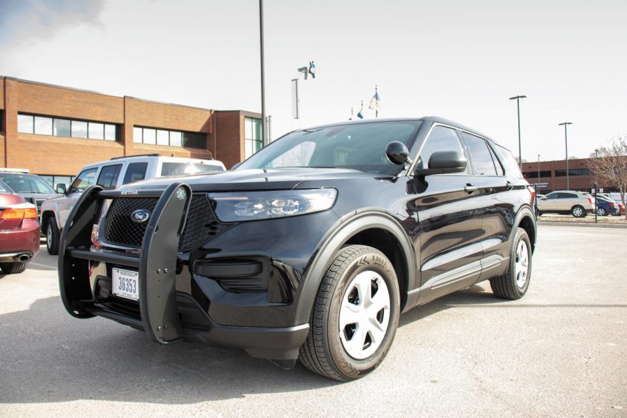 A brand new 2020 Ford Utility Hybrid waits in the parking lot of the Bellevue Police Department to be outfitted with lights, equipment and decals. “I like the way they look. I was a little skeptical, or should I say, I guess skeptical of the whole hybrid type of vehicle and I still am,” Bellevue Police Ofc. Shaun Manning said.  