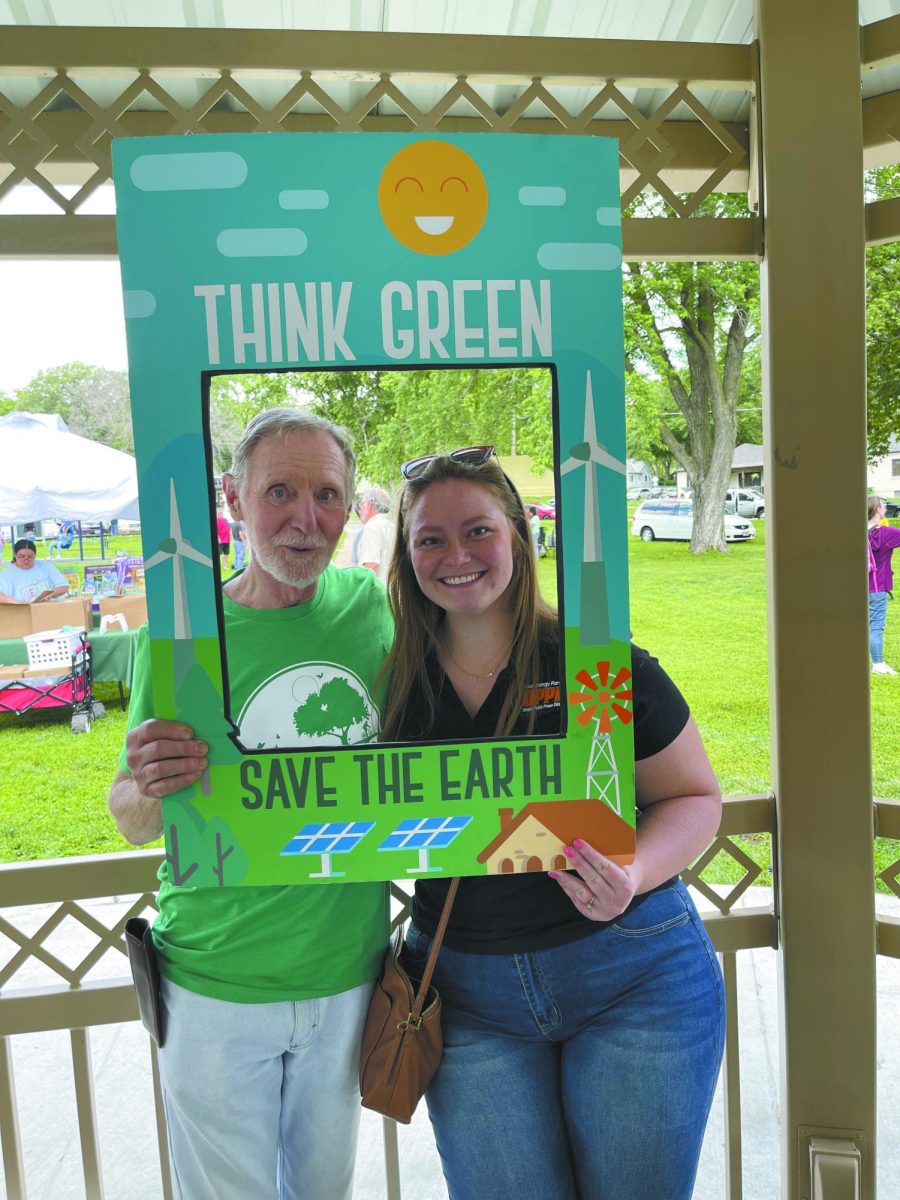 Green for the win. Green Bellevue Co-Founder Don Preister and OPPD Sustainability Manager Bridgette Slavin take a commemorative photo to celebrate the grand opening of the farmer’s market in Green Bellevue now hosts their Environment Champion Awards. The event, held on June 1, 2024, was sponsored by the OPPD, who frequently partners with Green Bellevue for projects related to the environment. “I think the more collaboration, the more partnerships, the more our voices unite, and we work together,” Preister said, “the more we can do.” Photo courtesy of Ruth Richter