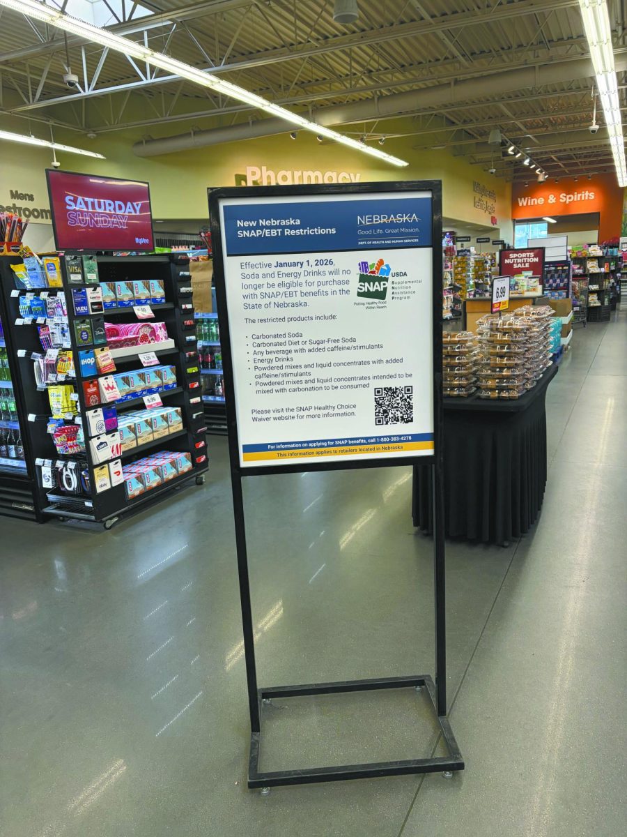 Policy reminders. To inform their customers of the SNAP benefit changes, HyVee placed signage in their stores in January. These changes were made in an effort to improve nutrition, but not everyone agrees with the change. “The debates around these changes include discussions about administrative complexity, personal choice, nutrition outcomes, and equity for SNAP participants,” State of Nebraska Legislative Assistant Rachel Hause said. 